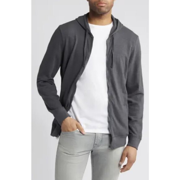 FAHERTY Sunwashed Slub Cotton Zip-Up Hoodie in Gray Casual Normcore Travel M - Picture 1 of 15
